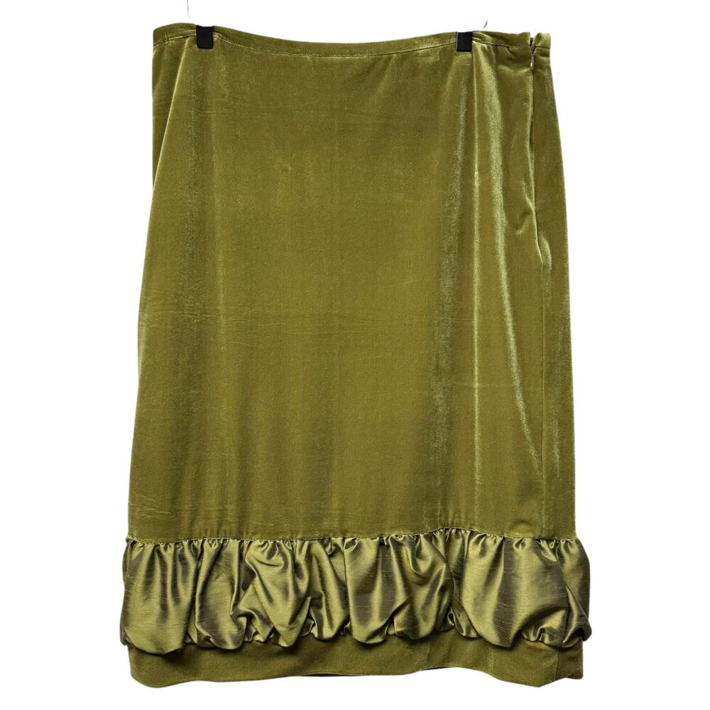 Grace Elements Size 12 Olive Green Velvet Velour Skirt Ruffle Bubble Hem Holiday - Picture 4 of 6